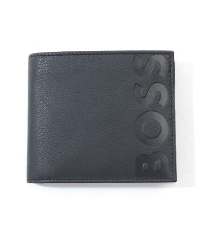 BOSS Big Logo Sustainable Leather Coin Billfold Wallet - Grey