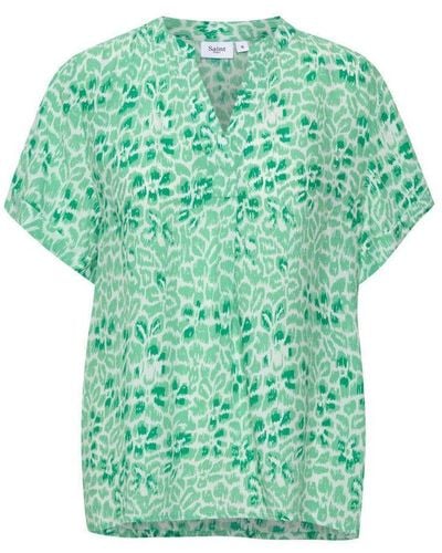 Saint Tropez Geweven Top Agnes Met All Over Print Groen/ecru