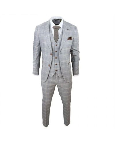 Paul Andrew Light 3 Piece Velvet Trims Tailored Fit Suit Leather - Grey