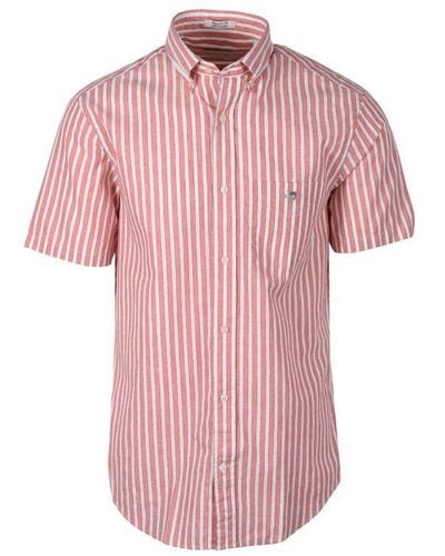 GANT Reg Cotton Linen Stripe Ss Shirt Sunset - Pink