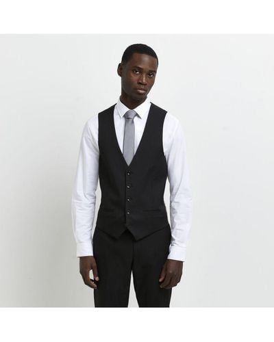 River Island Suit Waistcoat Skinny Fit Twill - White