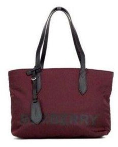 Burberry Small Burgundy Logo Branded Econyl Nylon Tote Shoulder Handbag Purse - Pink