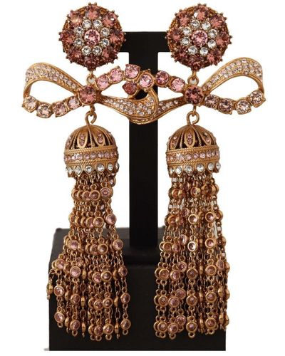 Dolce & Gabbana Gold Dangling Crystals Long Clip-on Jewellery Earrings Brass - Brown