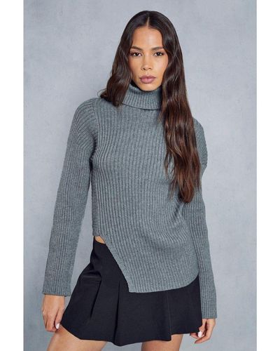 MissPap Knitted Ribbed Cut Out Detail Jumper - Grey