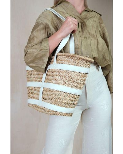 Where's That From 'Ocean' Ratan Beach Bag With Pu Strap Detailing - Grey