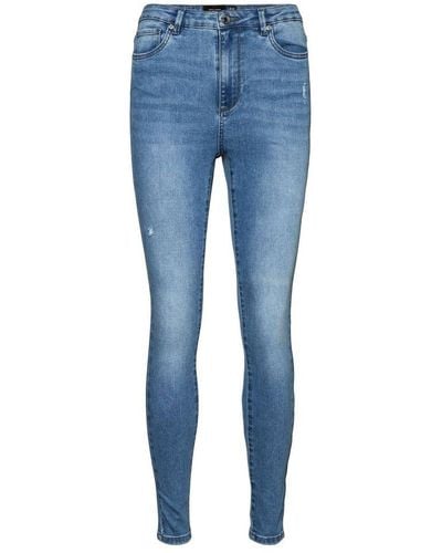 Vero Moda Cropped High Waist Skinny Jeans Vmsophia Blauw