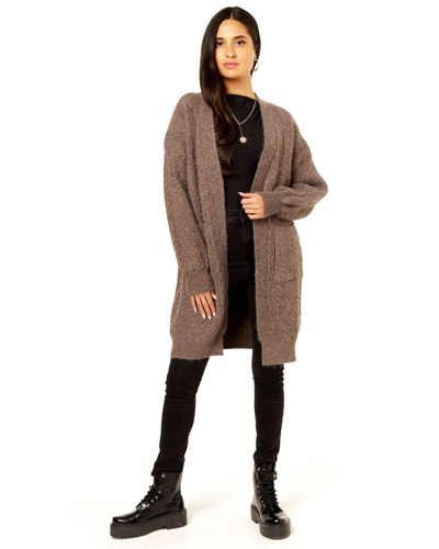 Gini London Edge 2 Pocket Detailed Cable Cardi - Brown
