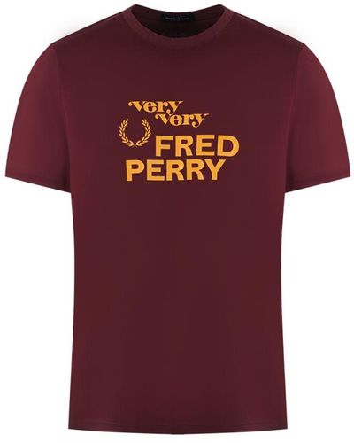 Fred Perry Very Very Logo Burgundy T-shirt - Rood