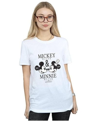 Disney Ladies Mousecrush Mondays Mickey & Minnie Mouse Cotton T-Shirt () - White