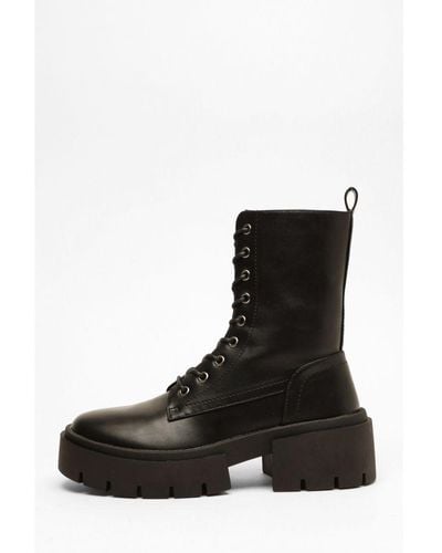 Quiz Faux Leather Lace Up Ankle Boots - Black