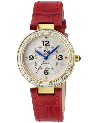 Gevril Gv2 Piemonte Swiss Quartz Dial, Diamond Genuine Handmade Italian Watch - Red