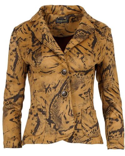 Conquista Print Alcantara-Look Fitted Jacket - Brown