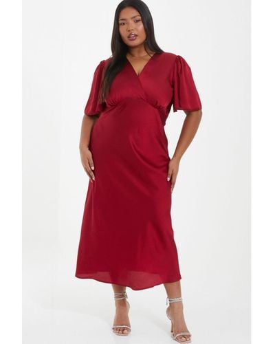 Quiz Curve Satin Midi Dress - Red
