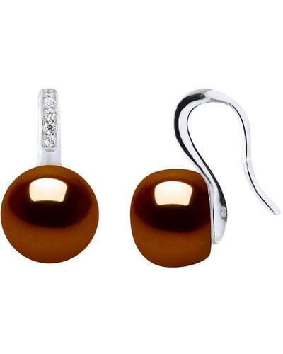 Diadema Earrings Hooks Freshwater Pearls Jewellery Chocolate Buttons 9-10 Mm 925 - Brown