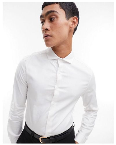 ASOS Premium Easy Iron Skinny Fit Twill Shirt With Cutaway Collar - White