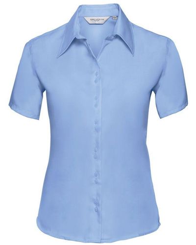 Russell Collection Ladies/ Short Sleeve Ultimate Non-Iron Shirt (Bright Sky) - Blue