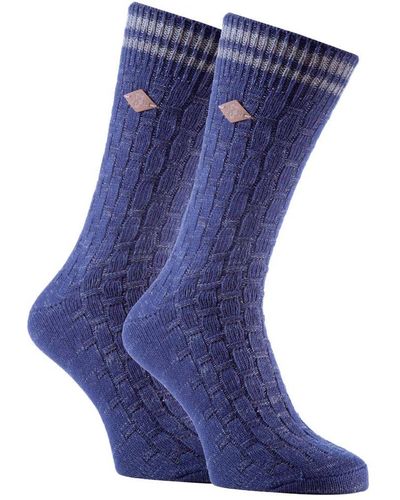 Farah 2 Pack Thick Cotton Chunky Knitted Formal Boot Socks - Blue