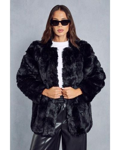 MissPap Oversized Luxe Panelled Faux Fur Coat - Blue