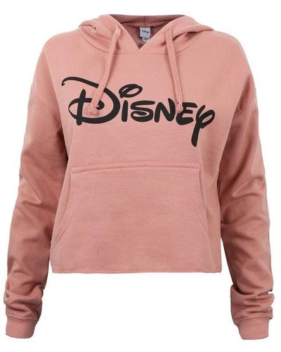 Disney Ladies Plain Logo Crop Hoodie (Dusty) - Pink
