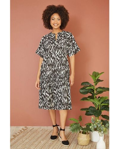 Yumi' Organic Cotton Animal Print Tiered Tunic Dress - Multicolour