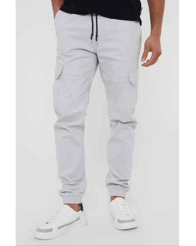 Threadbare Off 'Belfast' Cotton Jogger Style Cargo Trousers With Stretch - Grey