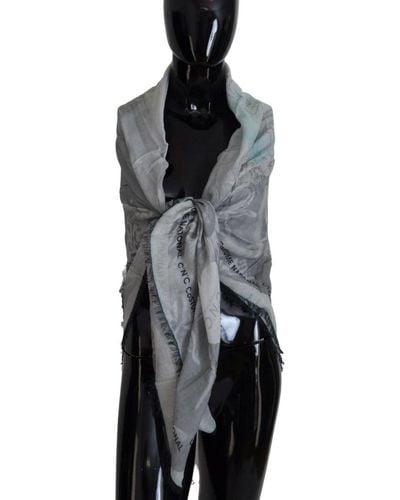 CoSTUME NATIONAL Print Shawl Foulard Fringes Scarf - Black