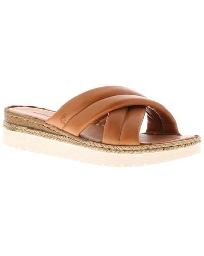 Hush Puppies Sandals Wedge Samira Leather Slip On Tan Leather - Brown