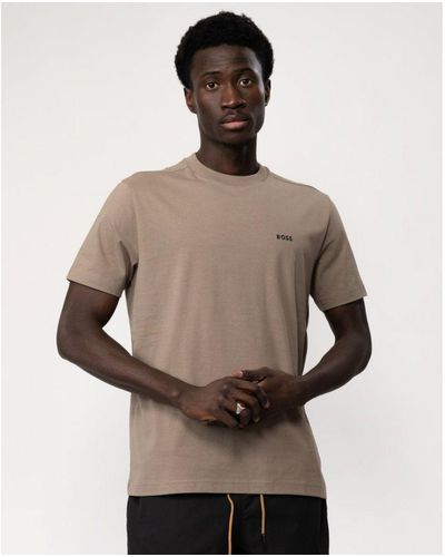 BOSS Boss Tee Stretch Cotton T-Shirt With Contrast Logo - Brown