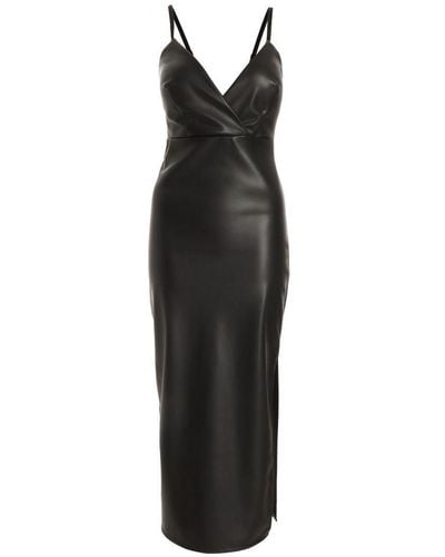 Quiz Faux Leather Wrap Midi Dress Viscose - Black