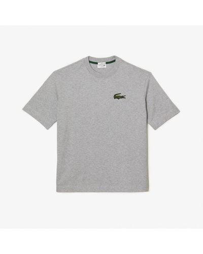 Lacoste Loose Fit Large Crocodile Organic T-Shirt - Grey