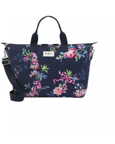 Cath Kidston New Birds And Roses Foldaway Holiday Bag - Navy Blue Cotton