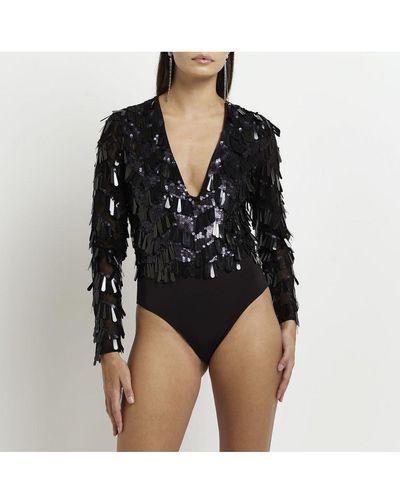 Sequin Bodysuit/Top in Black - Sale from Yumi UK