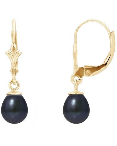 Blue Pearls Oorbellen Van Geelgoud (375/1000) Met Zwarte Zoetwaterparel. - Metallic