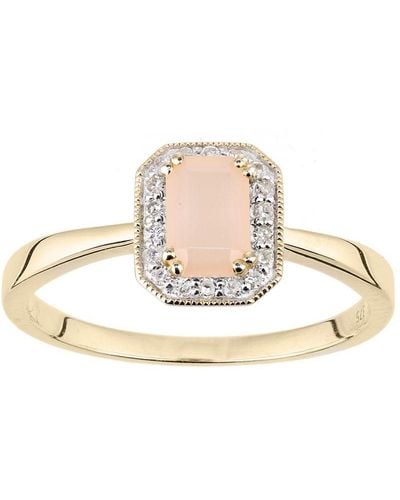 DIAMANT L'ÉTERNEL 9ct Geelgouden Diamanten En Roze Opaal Edelsteen Rechthoekig Geslepen Ring