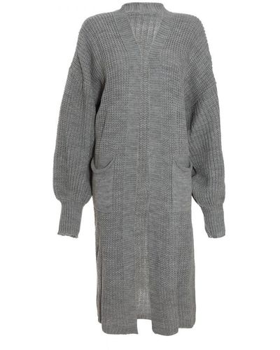 Quiz Long Knitted Cardigan - Grey