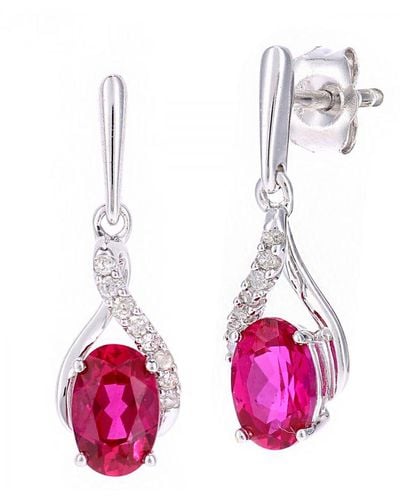 DIAMANT L'ÉTERNEL 9Ct 1.3Ct Created Ruby And 0.06Ct Diamond Earrings - Pink