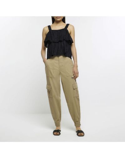 River Island Cargo Trousers Beige Zip Cuff Trousers Cotton - Natural