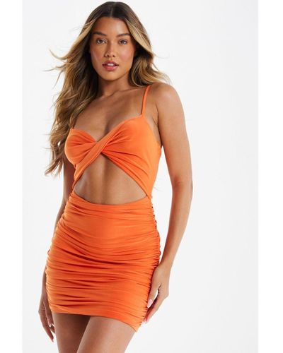 Quiz Orange Cut Out Ruched Bodycon Mini Dress