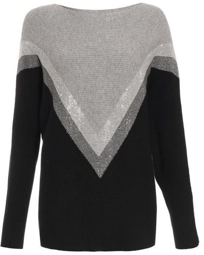 Quiz Knitted Colour Block Jumper Viscose - Grey