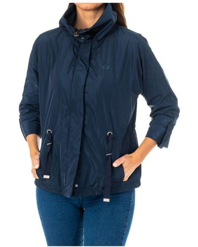La Martina Womenss Long-Sleeved High-Neck Jacket With Adjustable Drawstring - Blue