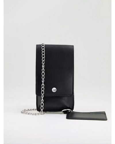SVNX Rectangle Pu Leather Crossbody Bag With Chain Strap - Black