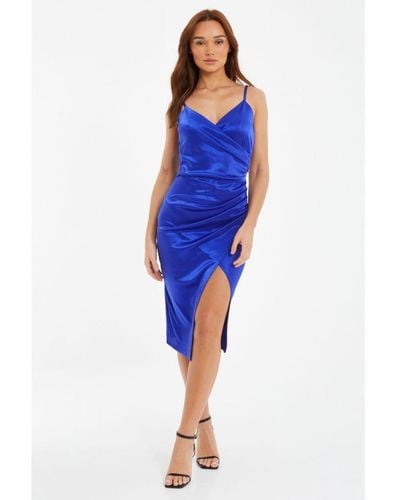 Quiz Royal Split Hem Midi Dress - Blue