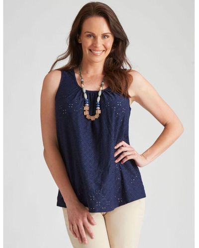 Millers Sleeveless Knit Broidery Tank Top - Blue