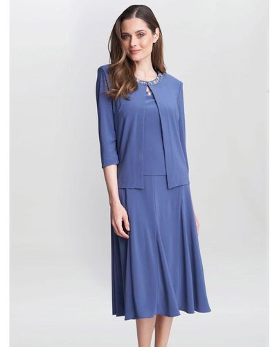 Gina Bacconi Delores Jersey Midi A-Line Jacket Dress - Blue