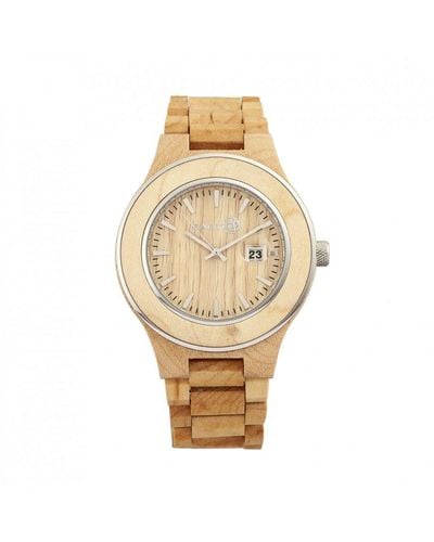 Earth Wood Cherokee Bracelet Watch W/magnified Date - Metallic