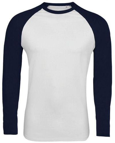 Sol's Funky Contrast T-shirt Met Lange Mouwen (witte/franse Marine) - Blauw