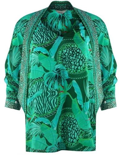 Inoa Valdivian Rainforest 1202114 Green Long Sleeve Blouse Silk Shirt - Groen