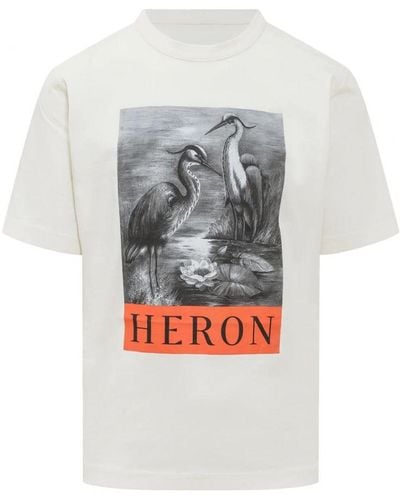 Heron Preston Heron Bird Geschilderd Ivoor Bedrukt T-shirt In Wit - Grijs