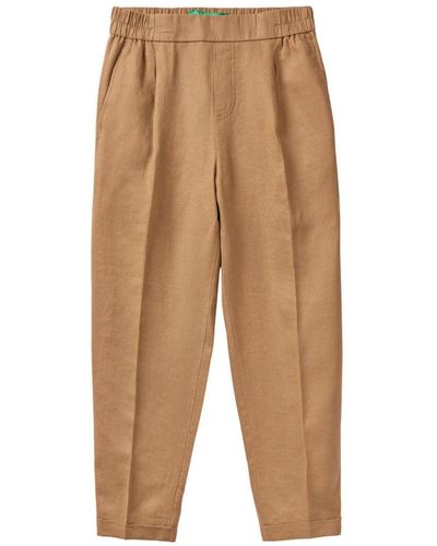 Benetton Linen Crop Trousers - Natural