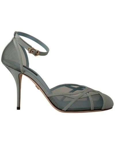 Dolce & Gabbana Blue Mesh Ankle Strap Heels Sandals Shoes - Green